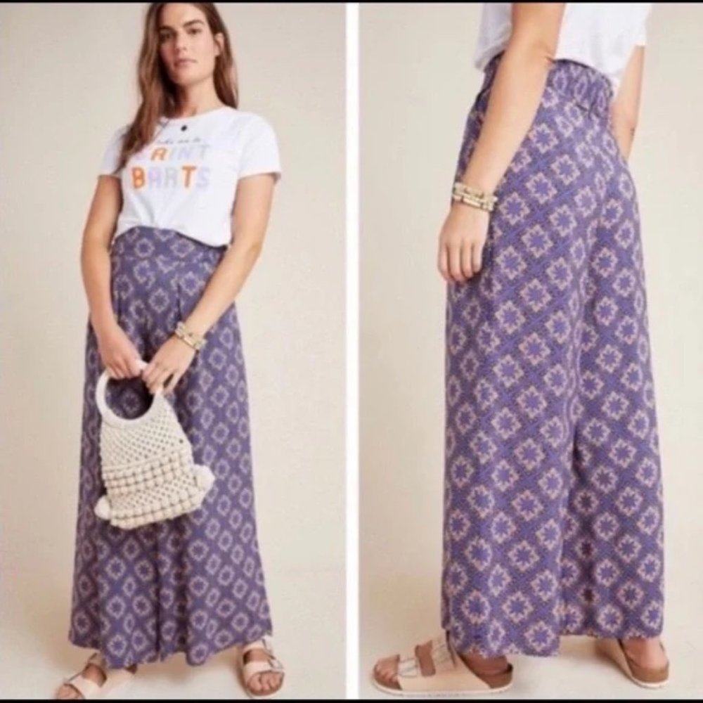 Maeve Anthropologie Women’s Terrance Medallion Floral Wide Leg Pants Purple